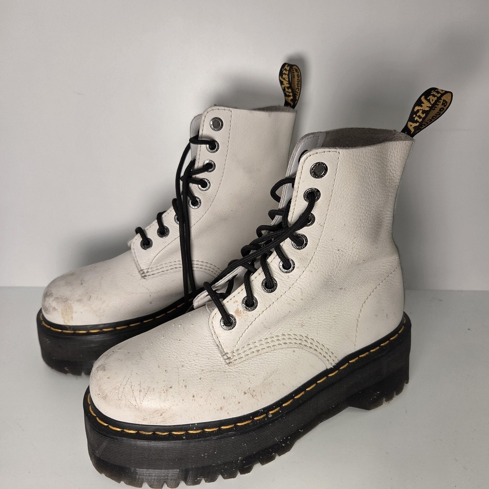 Dr Martens Boots Womens 10 White 1460 Pascal Max Leather Platform Combat Lace Up